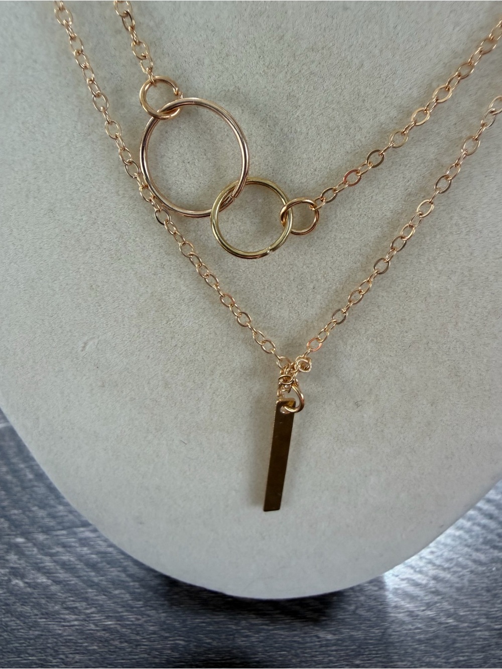 Layered Gold tone Double Circle & Bar Necklace - Women's Jewelry - Picture 4 of 8